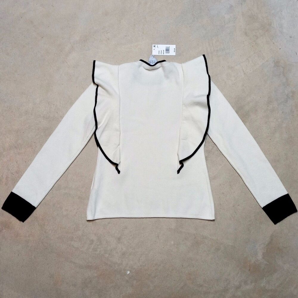 *READ* J.O.A Antholropologie Just One Answer Cream Ruffled Knit Sweater MEDIUM - Picture 5 of 9